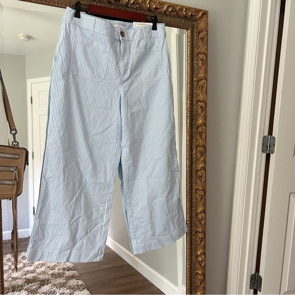 NWT LOFT Palmer Wide Leg Crop Pants Blue AND White Striped Pants - Picture 1 of 6